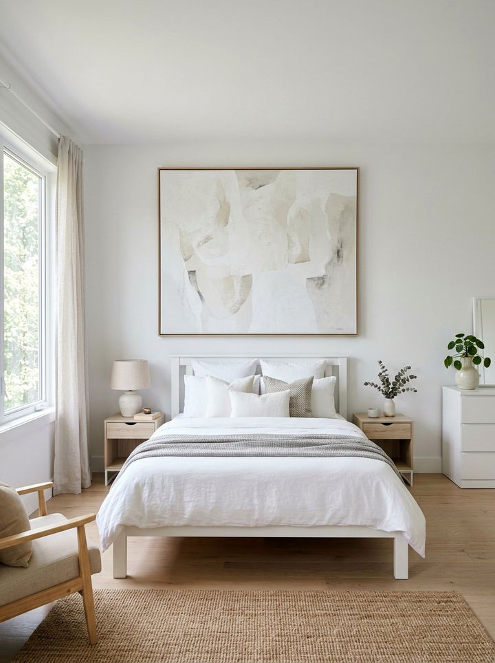 White Bedroom Oversized Art - 30 scandinavian white bedroom ideas