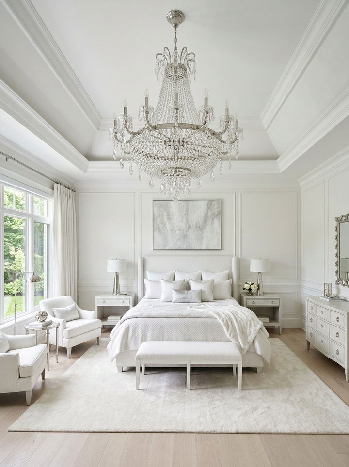 White Bedroom Silver Chandelier - 30 silver and white bedroom ideas