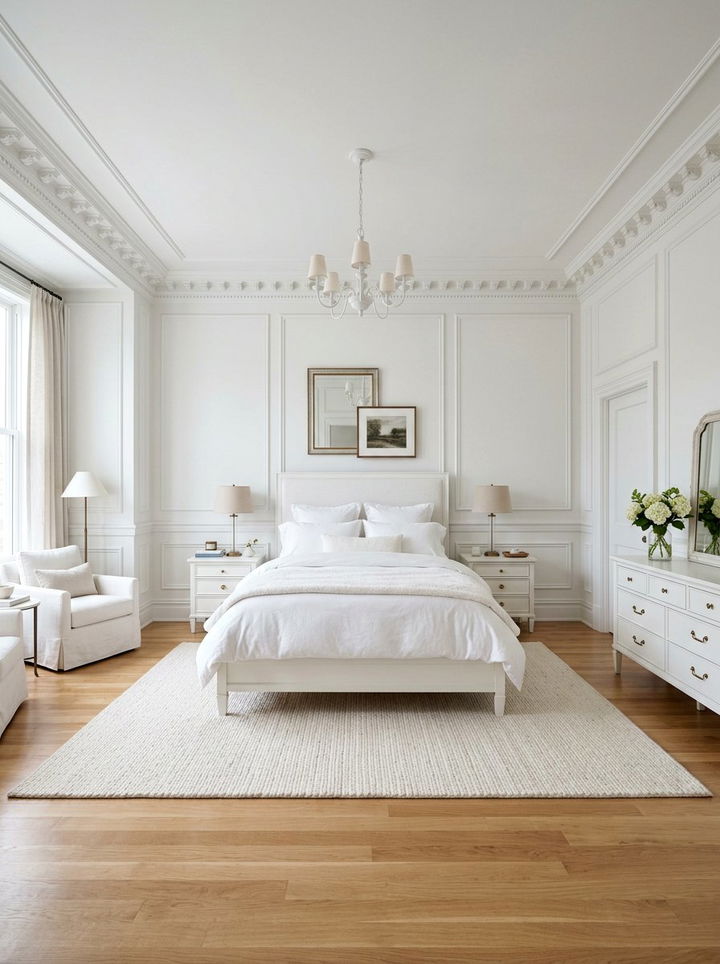 White Bedroom With Architectural Molding - 30 pure white bedroom ideas