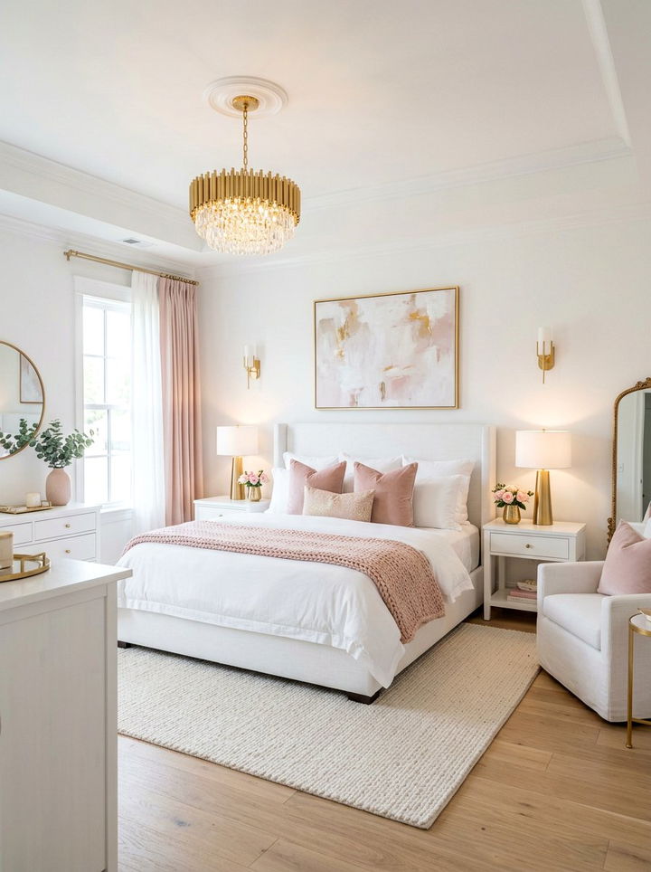 White Blush Gold Bedroom - 30 blush and gold bedroom ideas