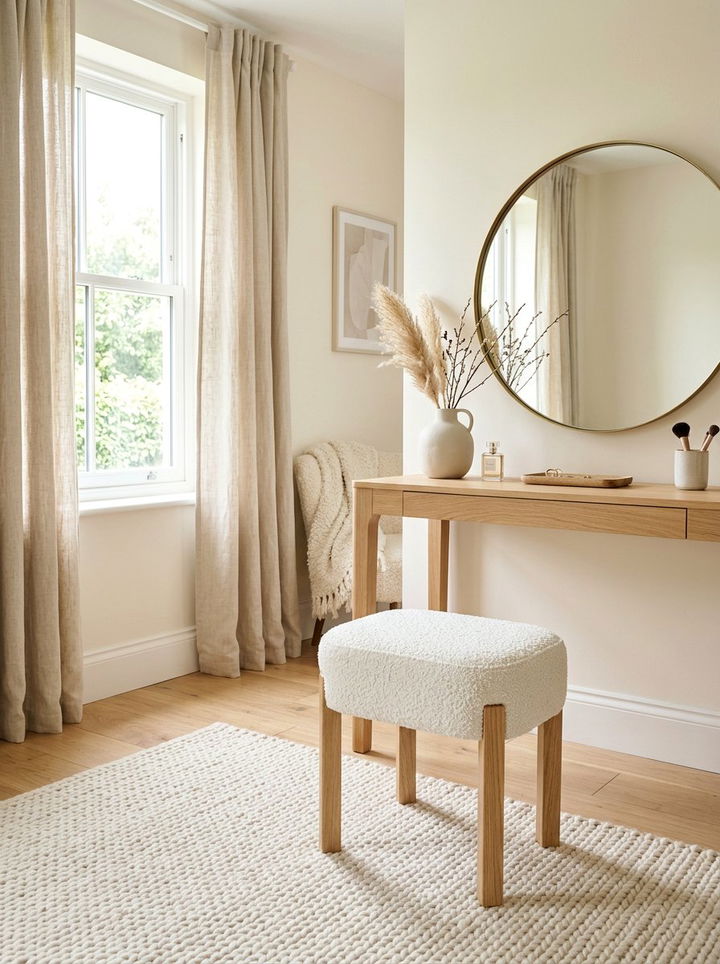 White Boucle Vanity Stool - 30 bedroom vanity stools