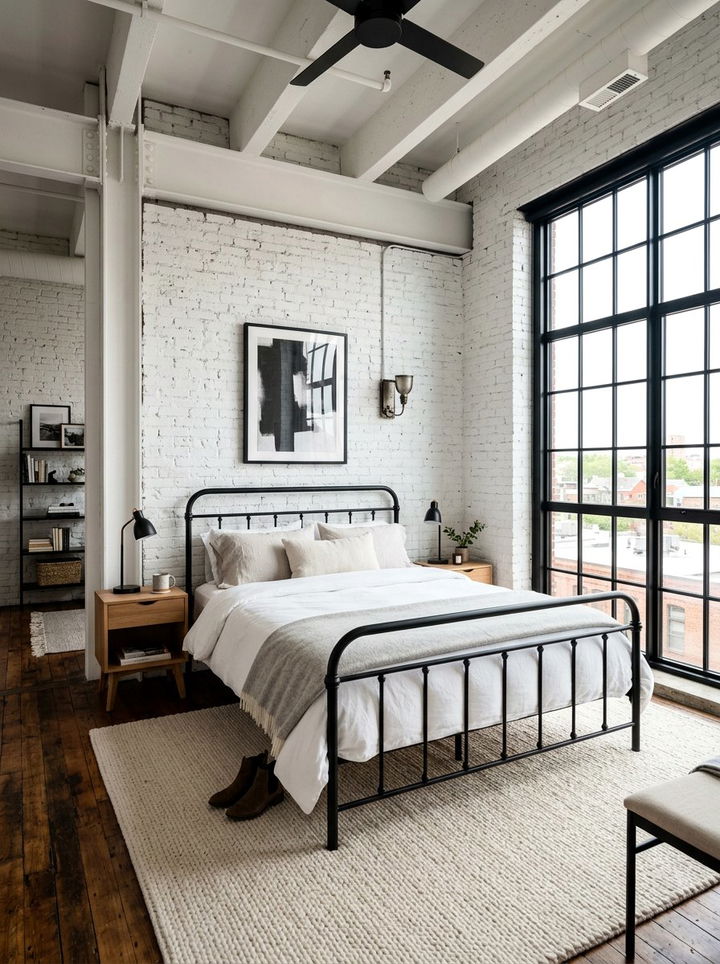 White Brick Industrial Bedroom - 30 industrial white bedroom ideas