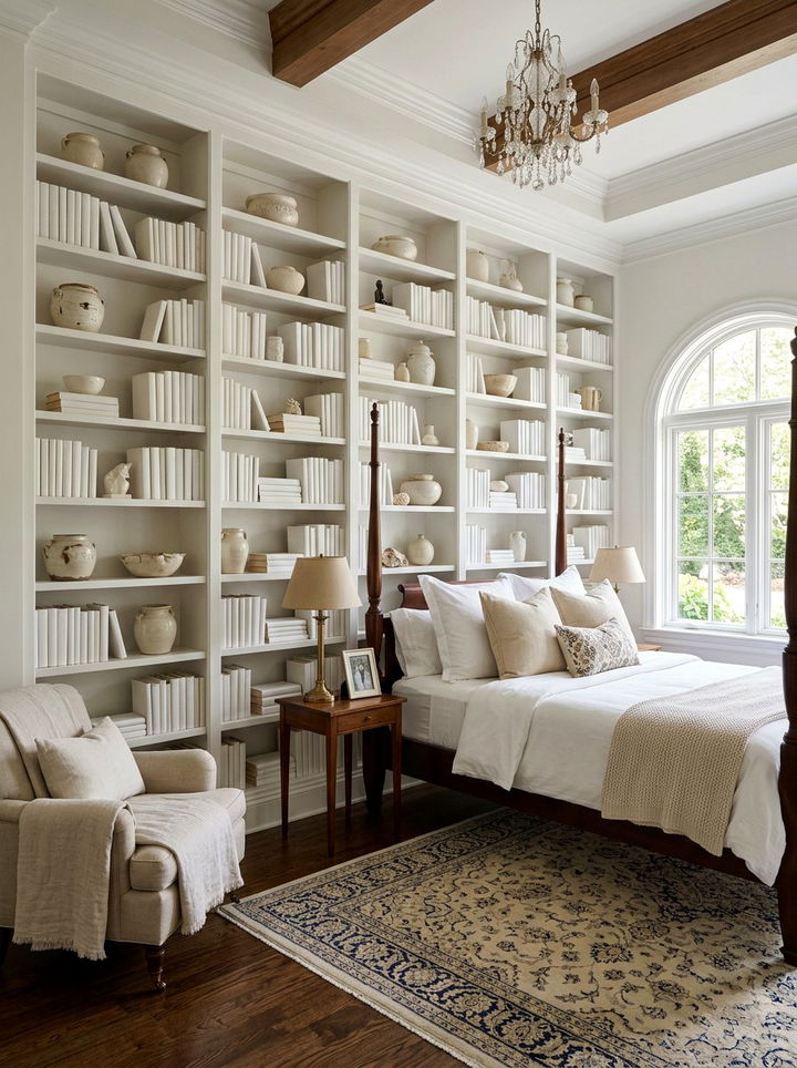 White Built In Shelving - 30 traditional white bedroom ideas
