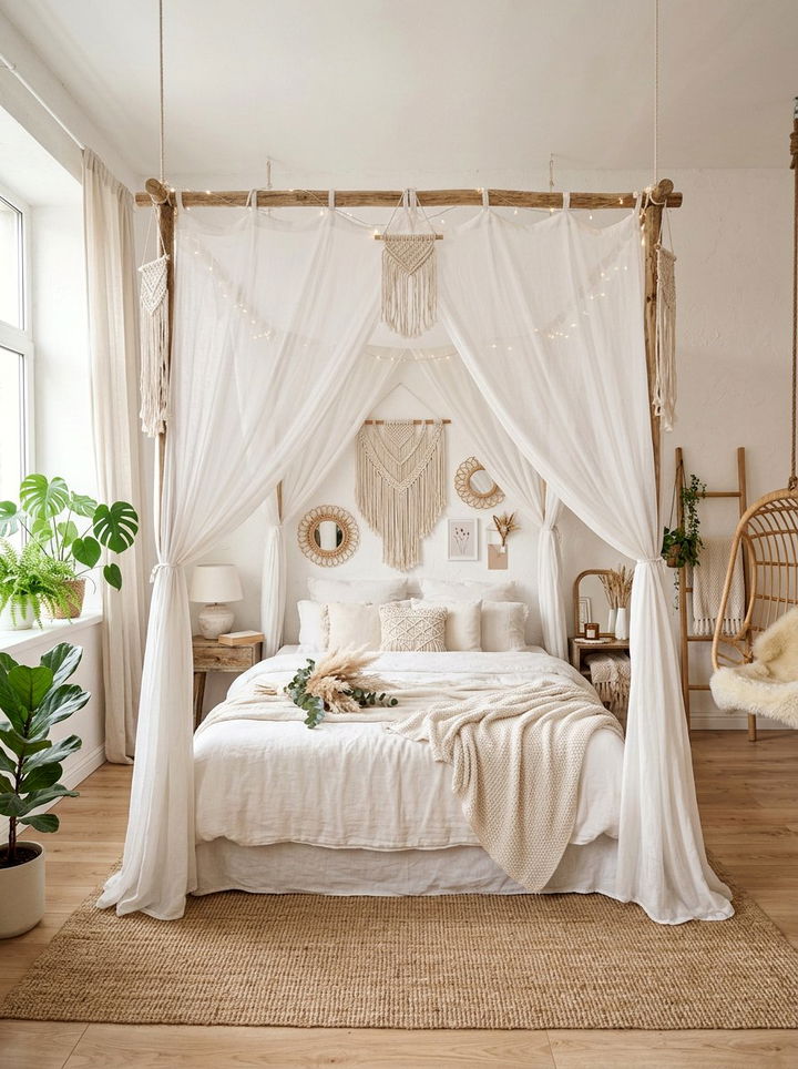 White Canopy Bed - 30 bohemian white bedroom ideas