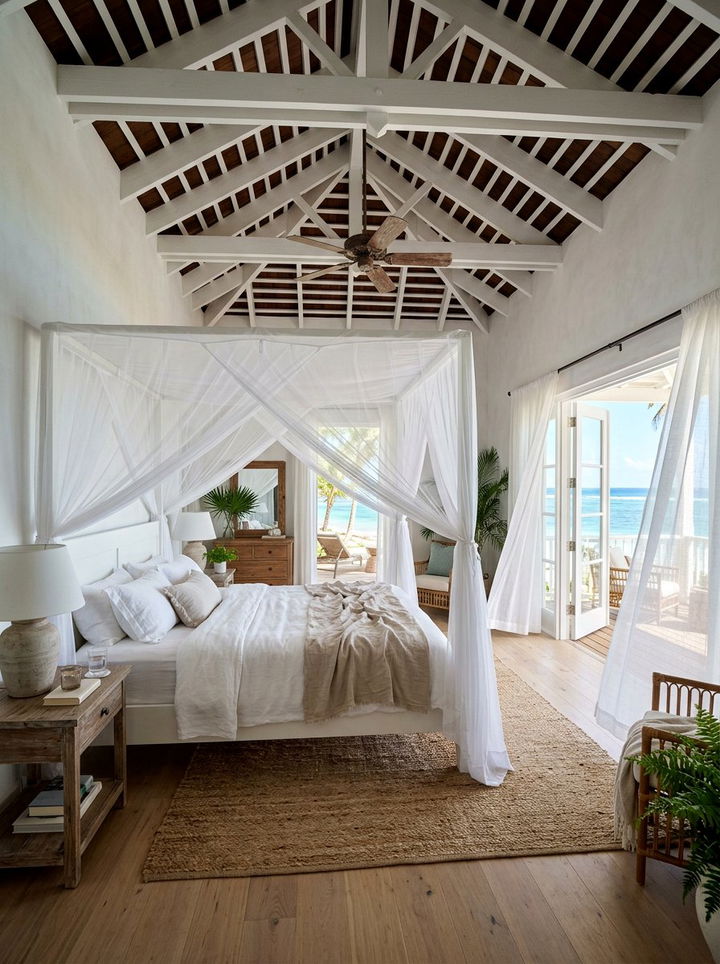 White Canopy Bed - 30 Caribbean bedroom ideas