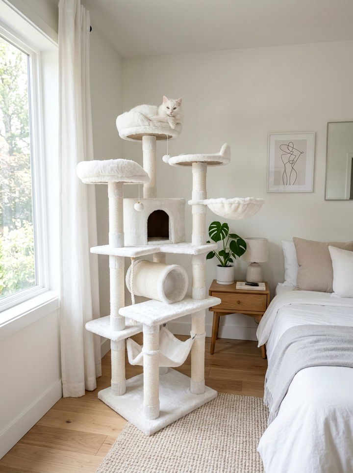 White Cat Tree - 30 cat tree bedroom ideas