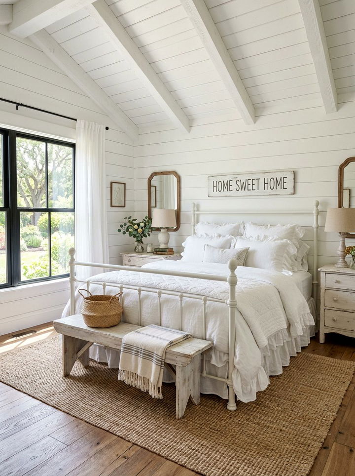 White Farmhouse Bedroom - 30 monochrome bedroom ideas
