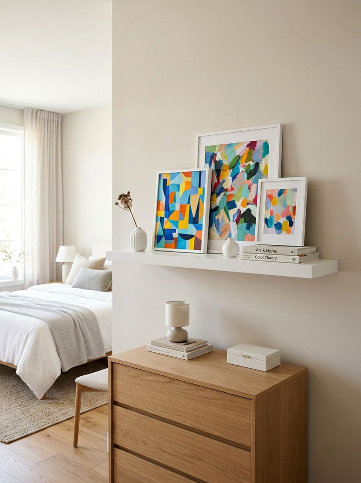 White Floating Shelf For Artwork - 30 bedroom ledge shelves