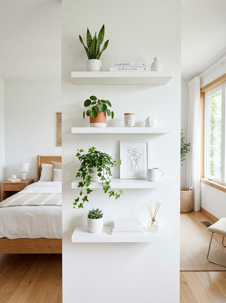 White Floating Shelves - 30 white bedroom accessories ideas