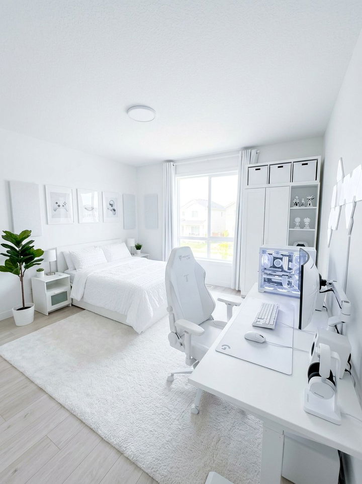 White Gaming Bedroom - 30 gaming bedroom ideas
