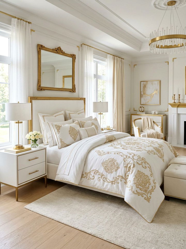 White Gold Bedroom - 30 gold accent bedroom ideas