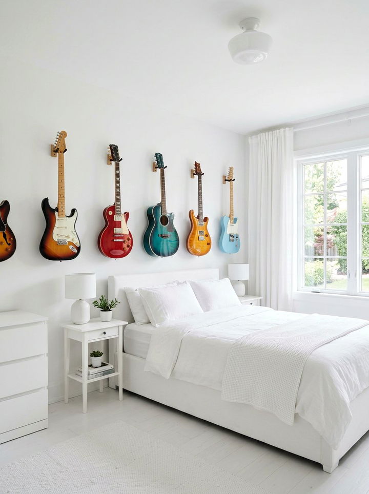 White Guitar Interior - 30 guitar bedroom ideas