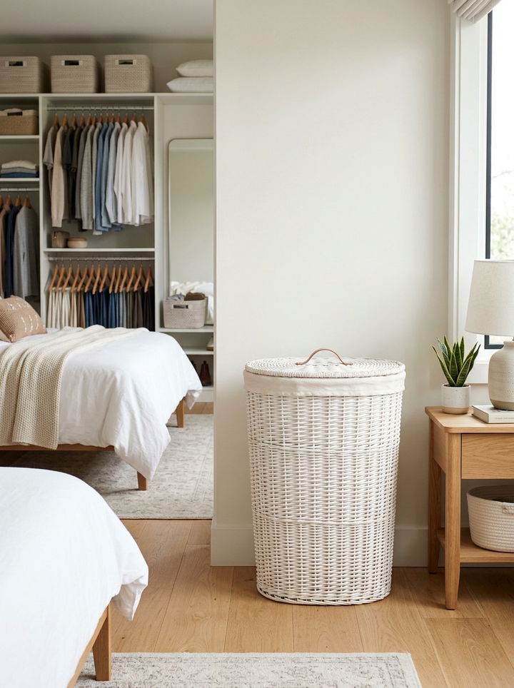 White Laundry Hamper - 30 white bedroom accessories ideas