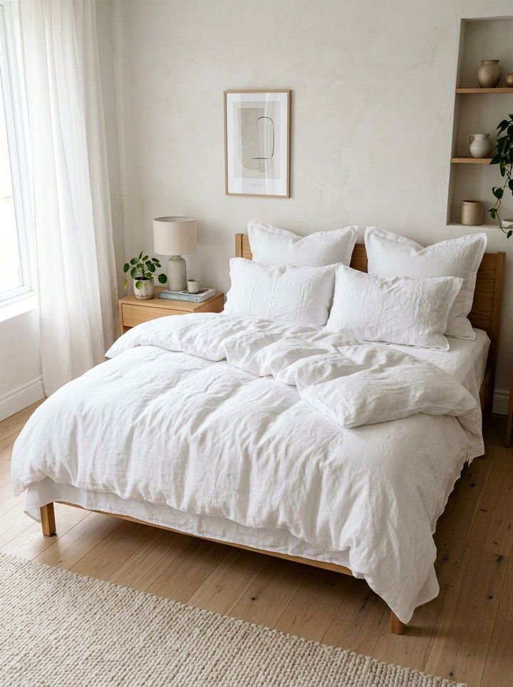 White Linen Bedding - 30 bedroom layered bedding ideas