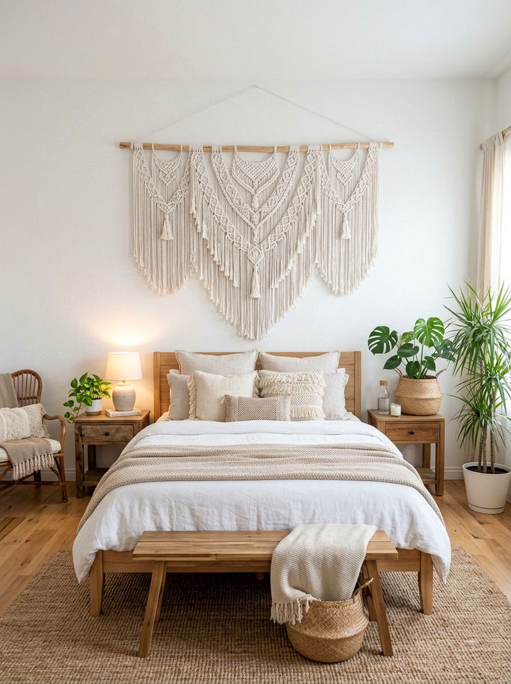 White Macrame Hanging - 30 white bedroom accessories ideas