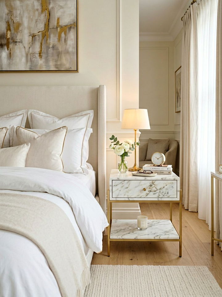 White Marble Bedside Table - 30 bedroom tall nightstands