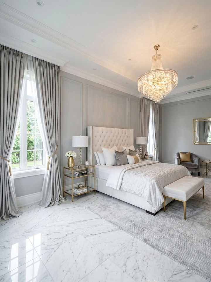 White Marble Floor - 30 bedroom tile designs