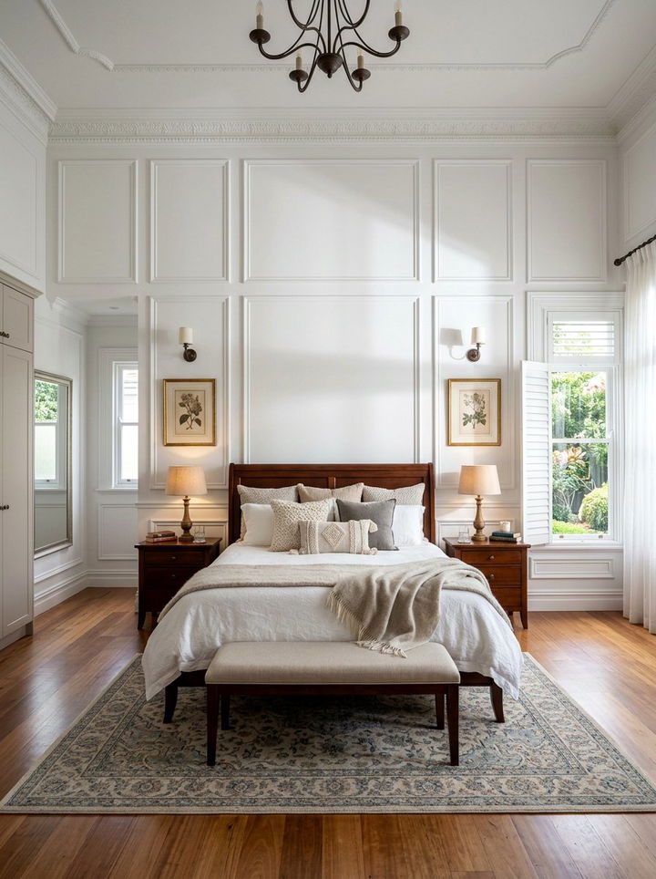 White Molding Wall - 30 traditional white bedroom ideas