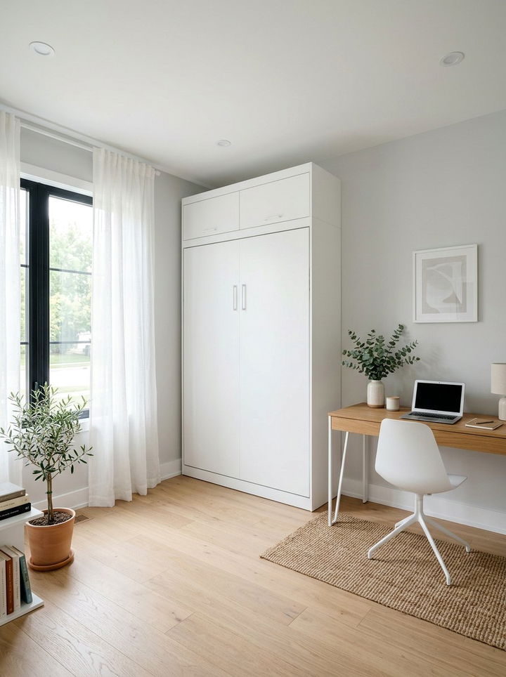 White Murphy Bed For Airy Space - 30 bedroom murphy beds