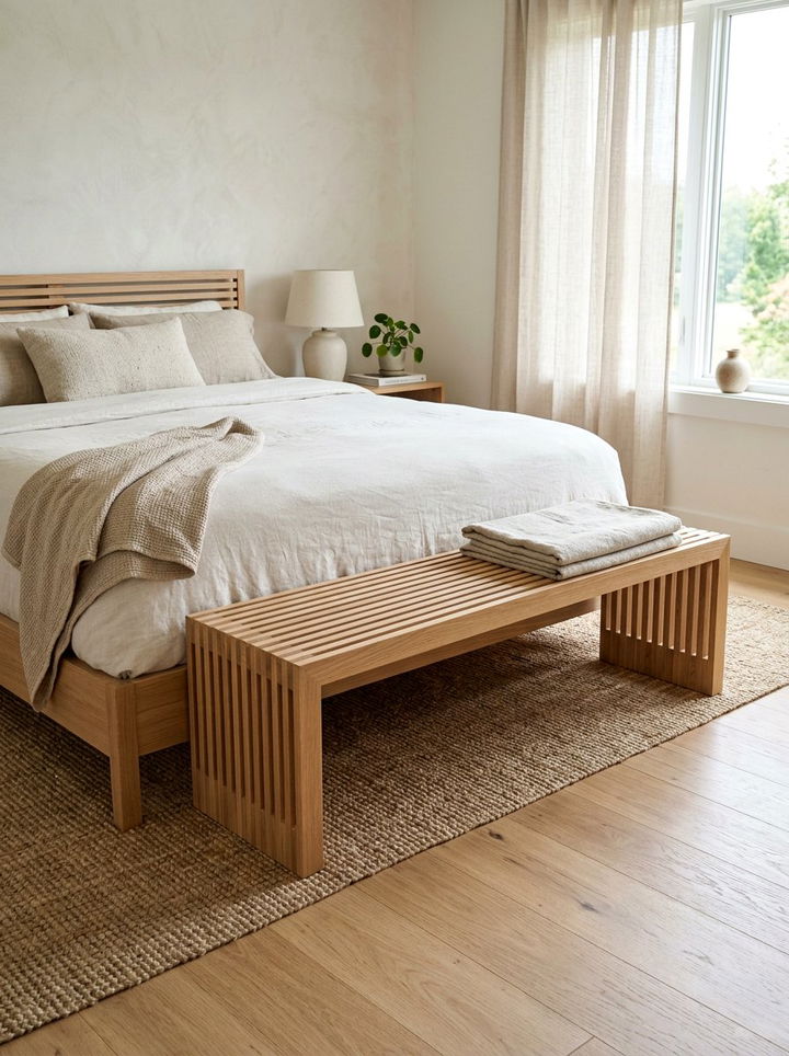 White Oak End Bench - 30 soft minimalist bedroom ideas