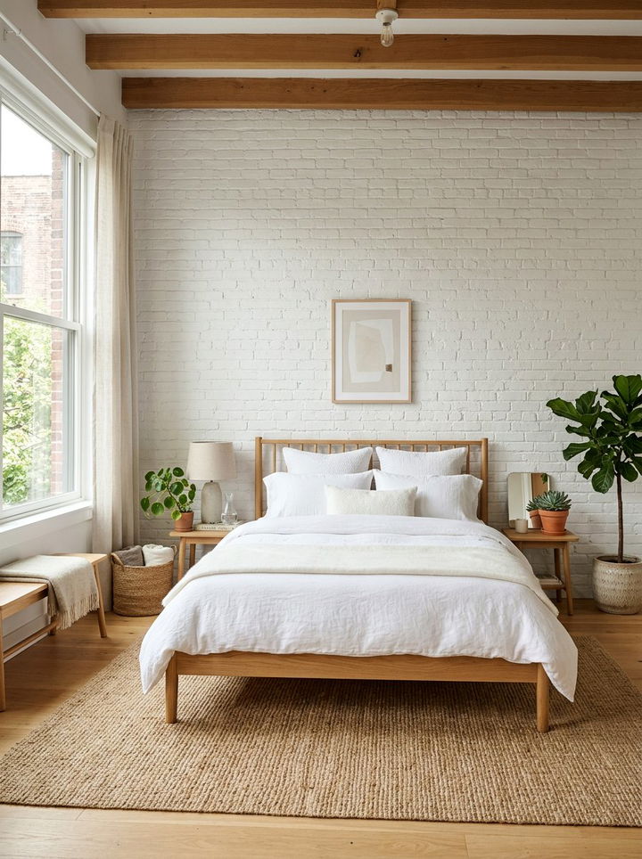 White Painted Brick Wall - 30 bedroom brick wall ideas