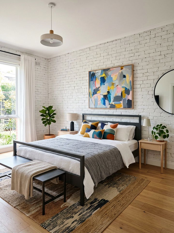 White Painted Brick - 30 loft style bedroom ideas