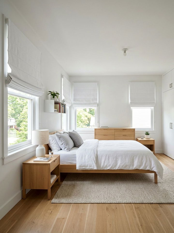 White Roman Shades - 30 warm white bedroom ideas