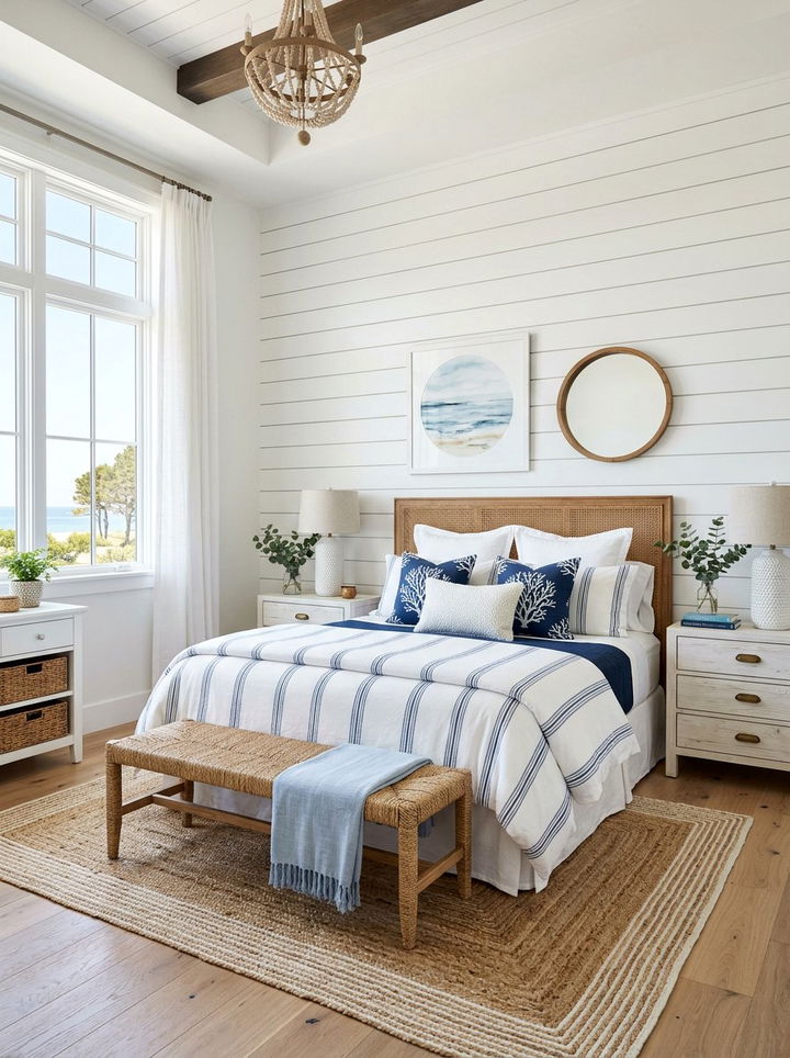 White Shiplap Panels - 30 bedroom accent wall ideas