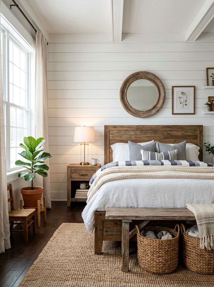 White Shiplap Wall - 30 shabby chic bedroom ideas