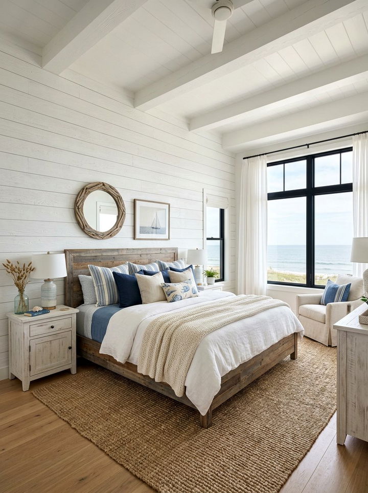 White Shiplap Wall - 30 bedroom paneling ideas