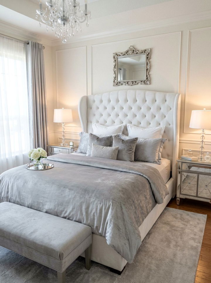 White Tufted Wingback Headboard - 30 bedroom upholstered headboards