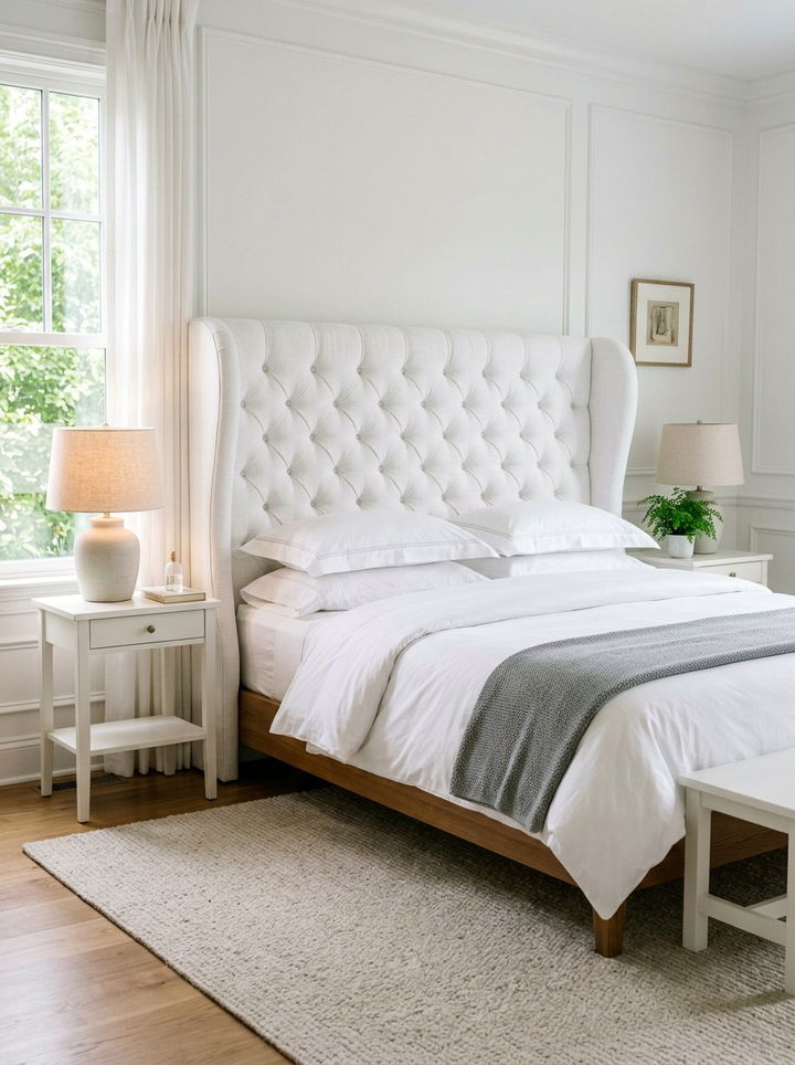 White Upholstered Headboard - 30 traditional white bedroom ideas