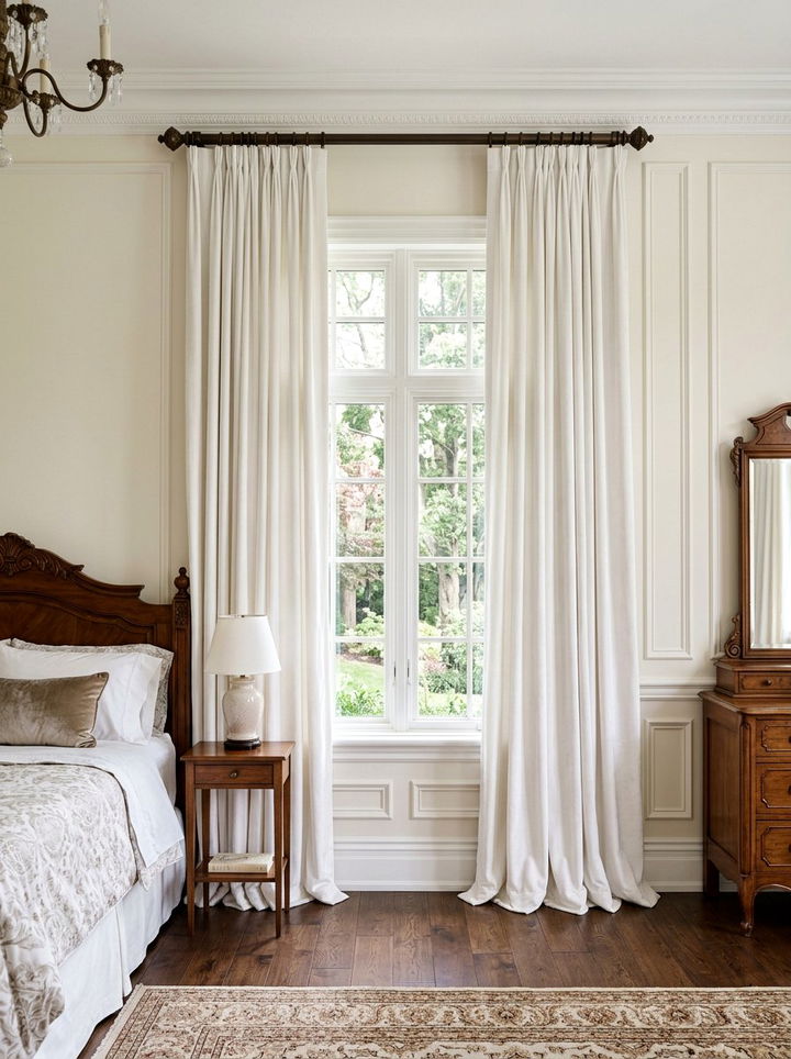 White Velvet Curtains - 30 traditional white bedroom ideas