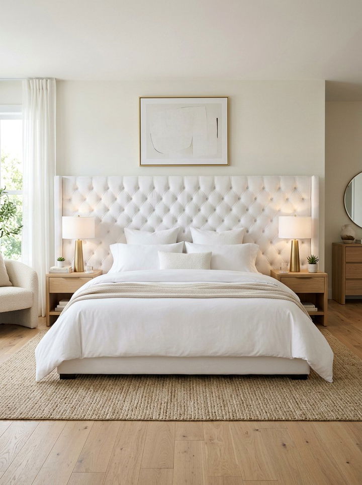 White Velvet Tufted Headboard - 30 bedroom tufted headboards