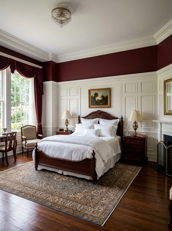 White Wainscoting Burgundy Paint - 30 burgundy and white bedroom ideas