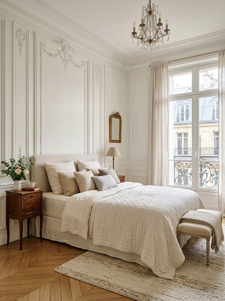 White Wall Bedroom Moldings - 30 Parisian bedroom ideas
