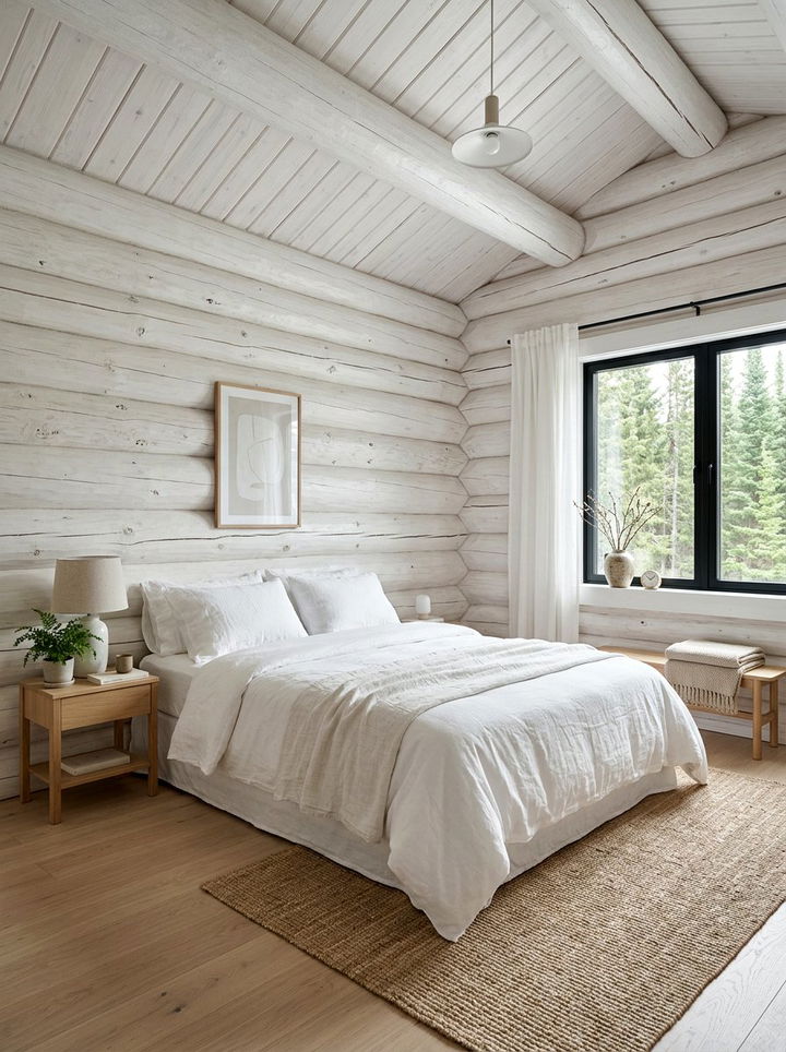 White Wash Log Walls - 30 cabin bedroom ideas