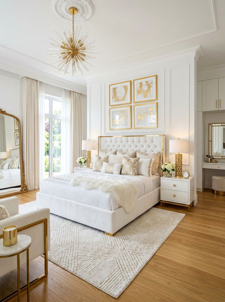 White and gold glam bedroom - 30 glam bedroom ideas