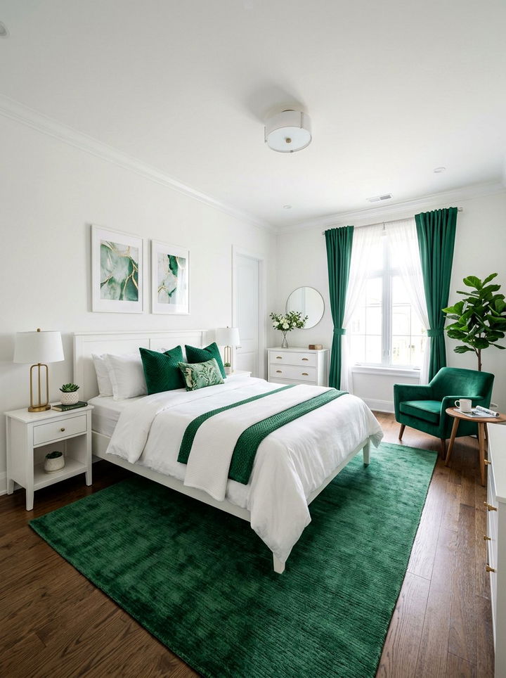 White and green bedroom - 30 emerald green bedroom ideas