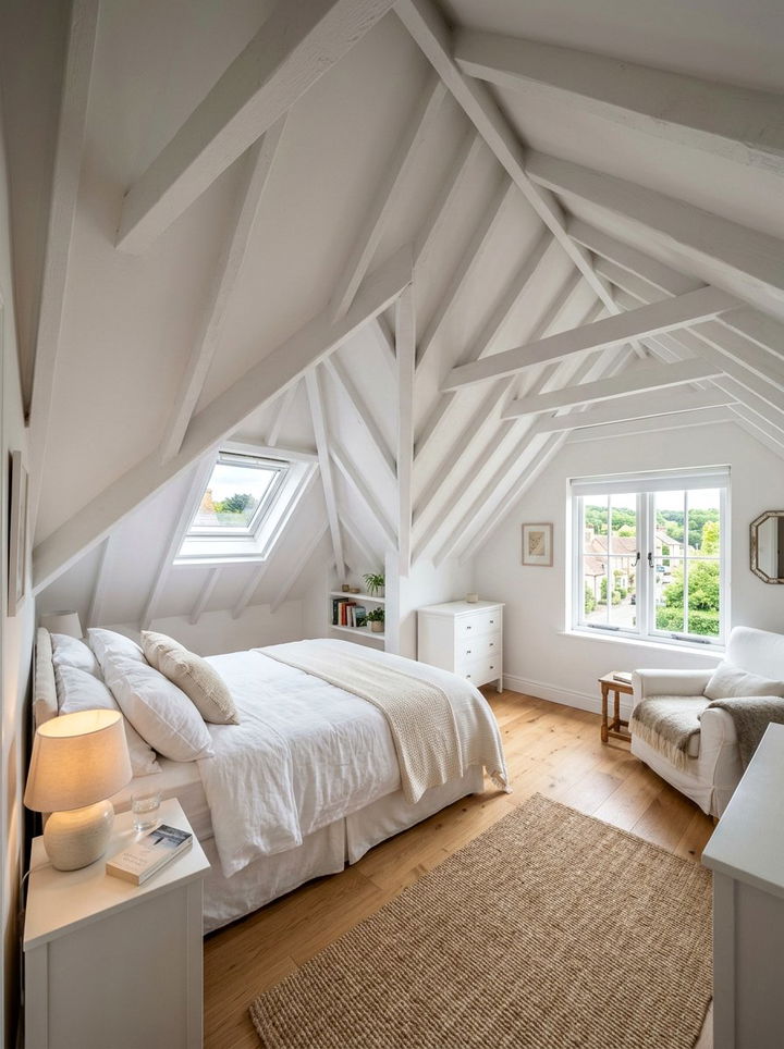 White bedroom with attic ceiling - 30 milky white bedroom ideas