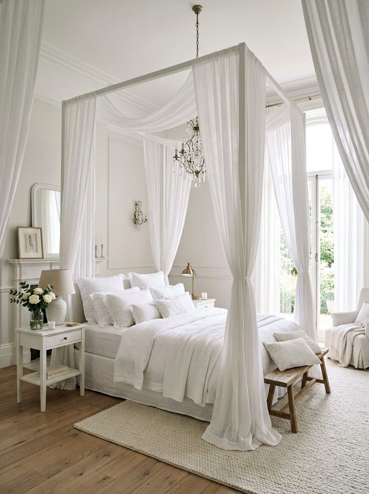 White bedroom with canopy bed - 30 milky white bedroom ideas