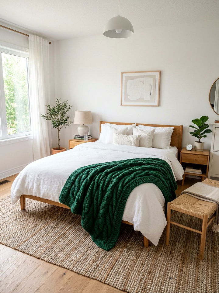 White bedroom with emerald green throw blanket - 30 emerald and white bedroom ideas