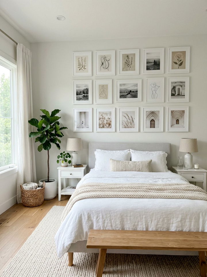 White bedroom with gallery wall - 30 milky white bedroom ideas