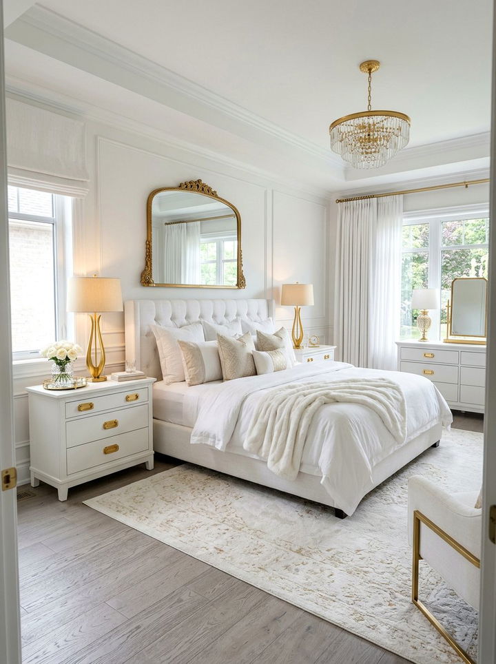 White bedroom with gold accents - 30 milky white bedroom ideas