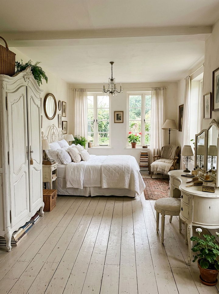 White bedroom with vintage furniture - 30 milky white bedroom ideas