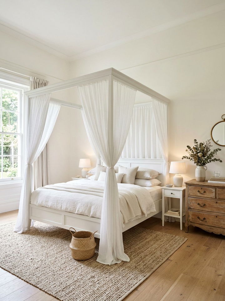 White canopy bed - 30 cottage core bedroom ideas