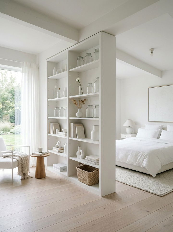 White minimalist bookcase - 30 bedroom shelf dividers