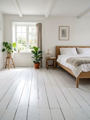 White painted floorboards