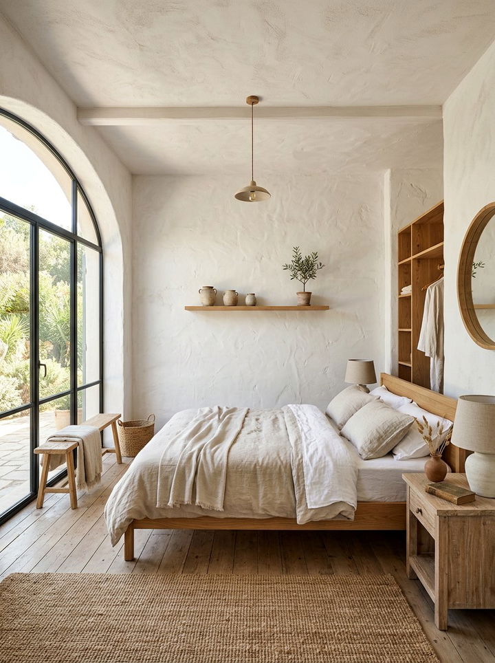 White plaster finish bedroom - 30 Greek bedroom ideas