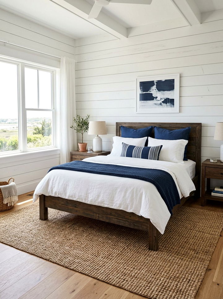White shiplap walls - 30 coastal white bedroom ideas